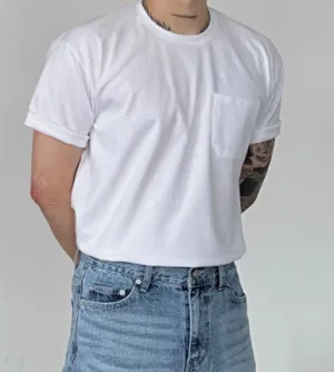 Rose-And-Rose Air Cool Pocket Round T-Shirts White ROSE044 WHT