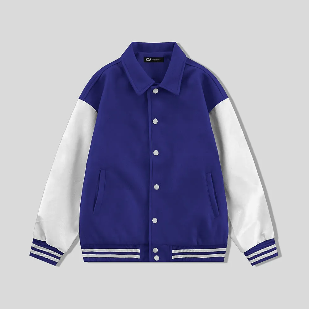 Royal Blue Byron Collar All Wool Varsity Jacket White Sleeves - Jack N Hoods