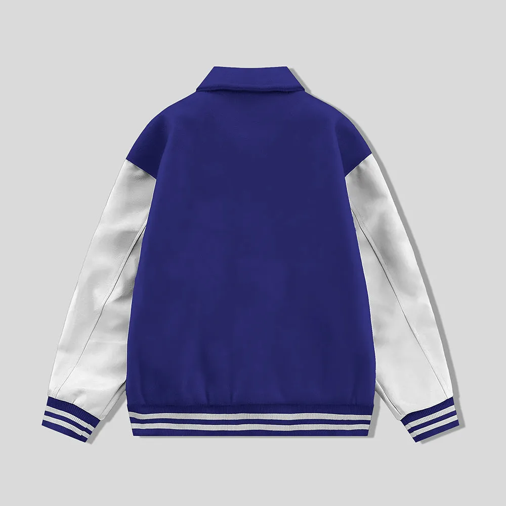 Royal Blue Byron Collar All Wool Varsity Jacket White Sleeves - Jack N Hoods