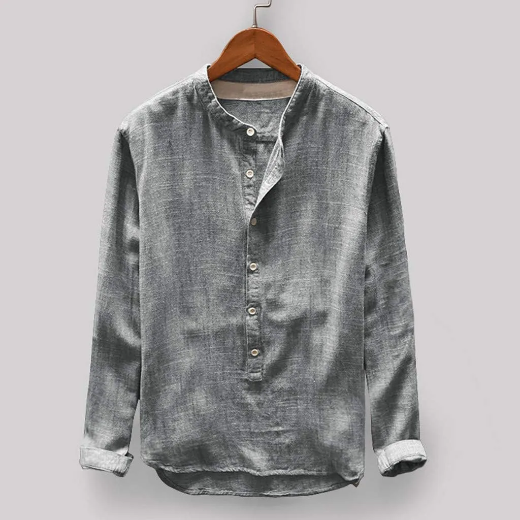 RTRDE Men's Beach Shirts Autumn Winter Button Casual Linen and Cotton Long Sleeve Top Blouse Vacation Shirts