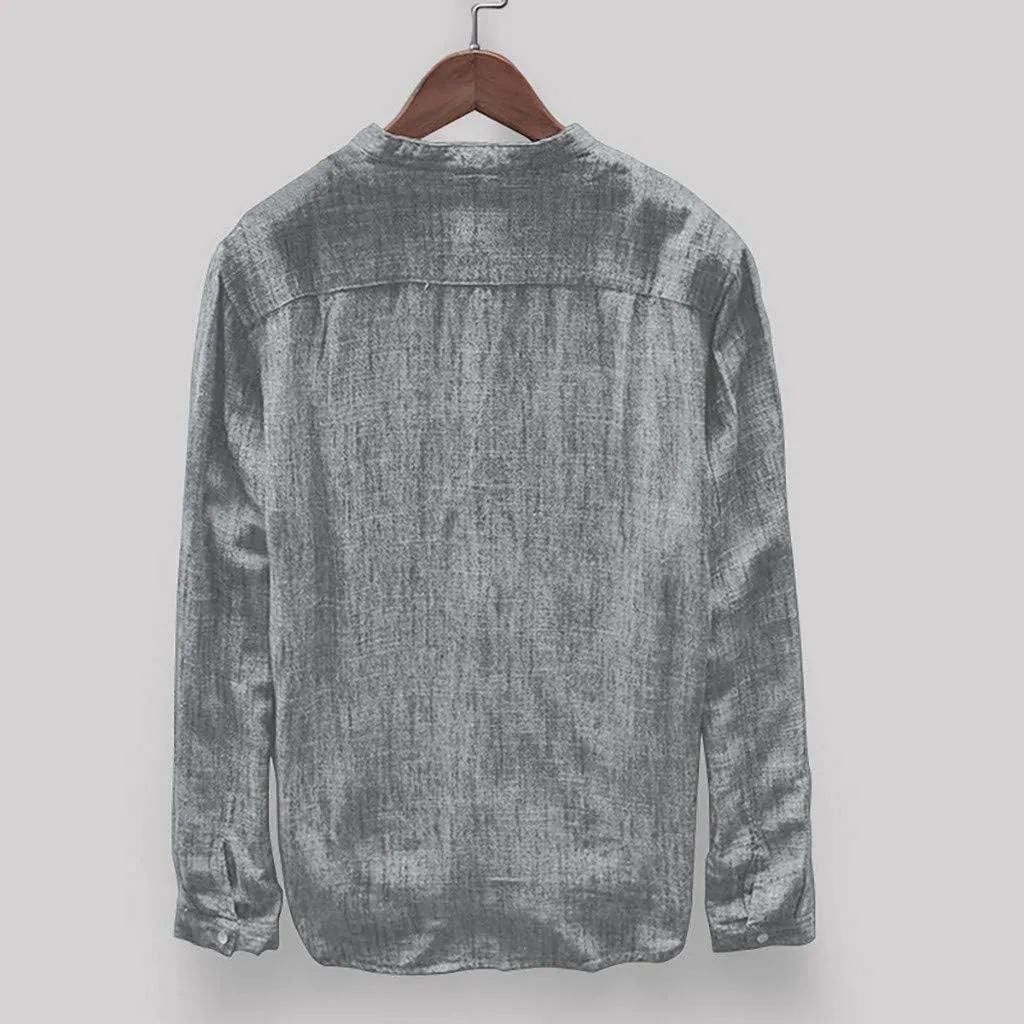 RTRDE Men's Beach Shirts Autumn Winter Button Casual Linen and Cotton Long Sleeve Top Blouse Vacation Shirts