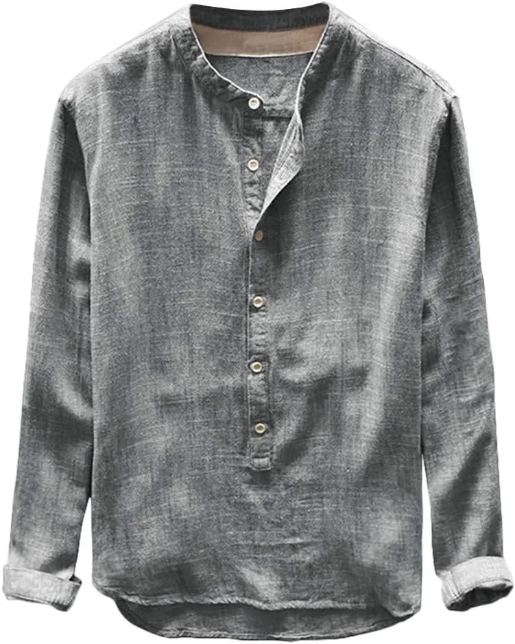 RTRDE Men's Beach Shirts Autumn Winter Button Casual Linen and Cotton Long Sleeve Top Blouse Vacation Shirts