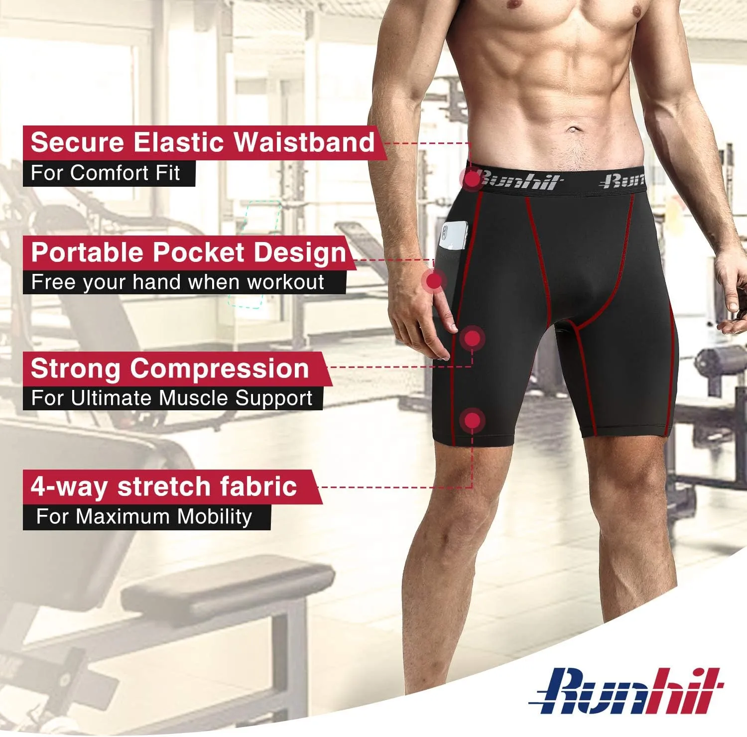 Runhit Compression Shorts Men Underwear Spandex Running Shorts Workout Athletic