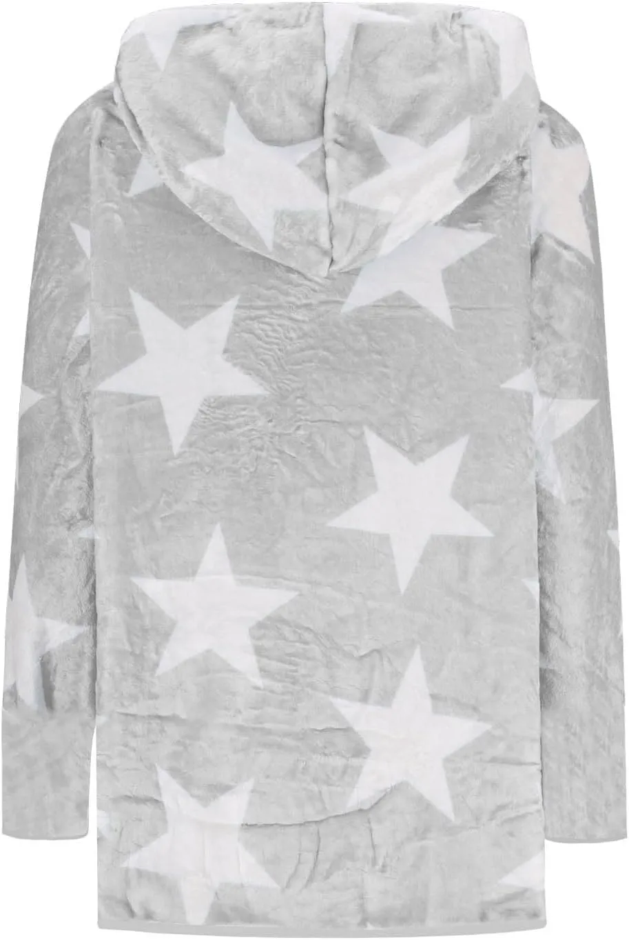 Ruziyoog Women's Fashion Winter Coat Star Print Faux Fur Hoodies Winter Open Front Fleece Jackets Outerwear with Pockets