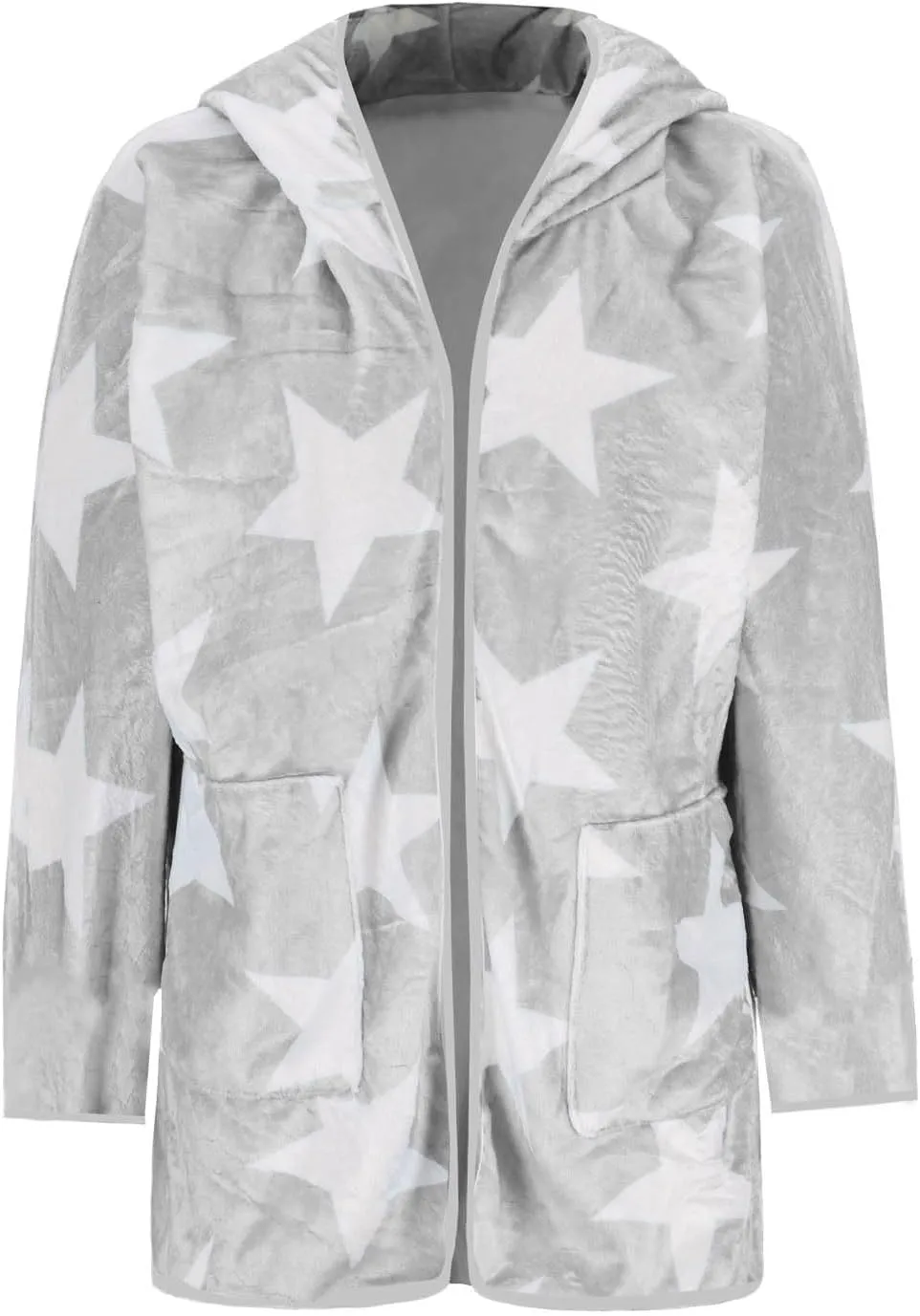 Ruziyoog Women's Fashion Winter Coat Star Print Faux Fur Hoodies Winter Open Front Fleece Jackets Outerwear with Pockets