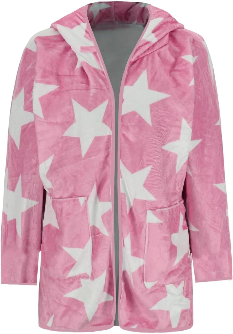 Ruziyoog Women's Fashion Winter Coat Star Print Faux Fur Hoodies Winter Open Front Fleece Jackets Outerwear with Pockets