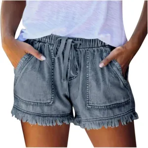 Rvidbe Jean Shorts for Girls Women's High Waisted Raw Hem Distressed Ripped Casual Denim Shorts Women's Denim Shorts Jean Shorts Womens