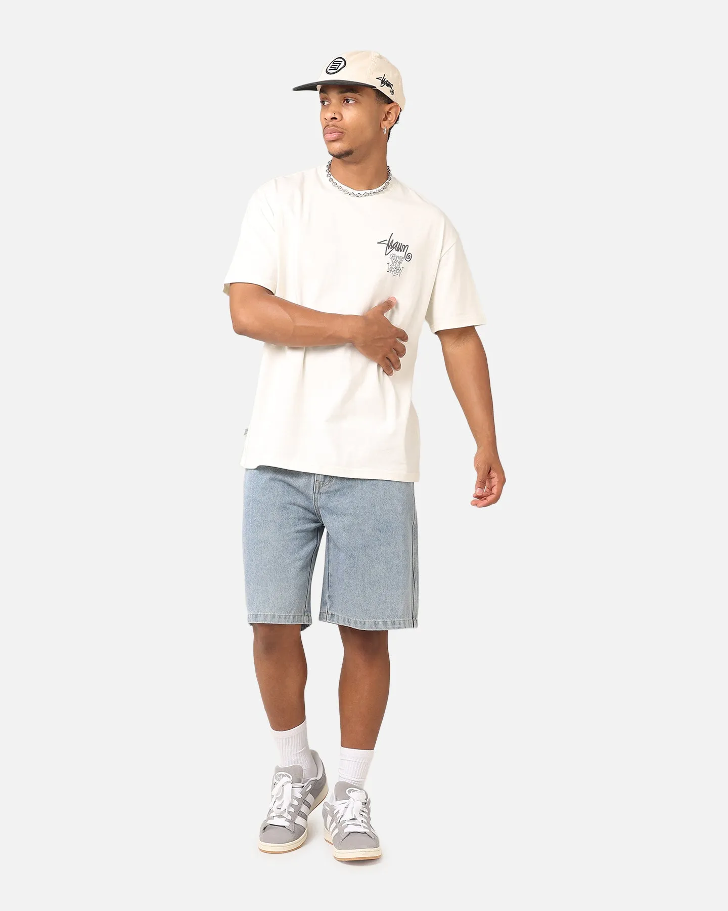S Double Print Denim Standard Shorts Light Blue
