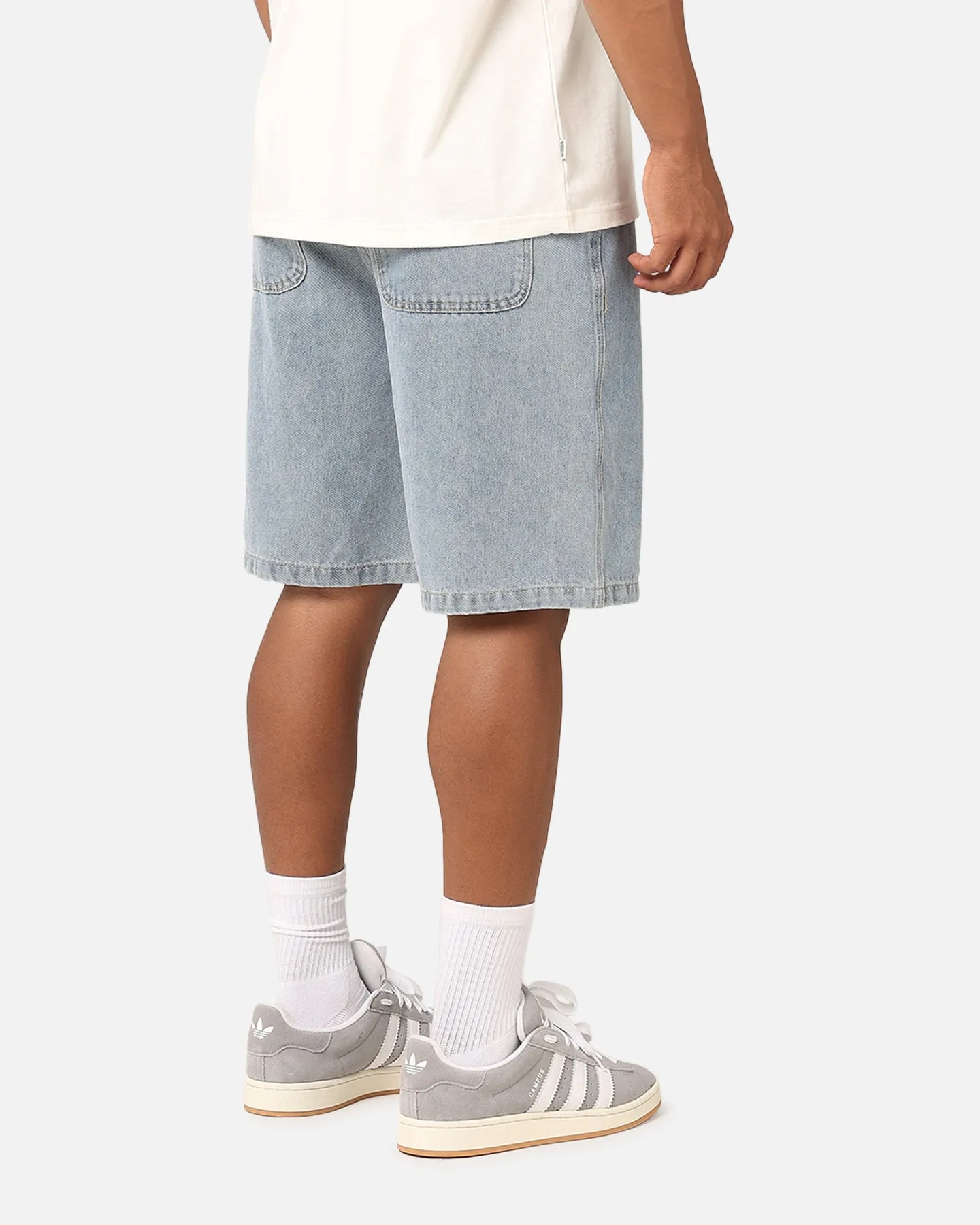 S Double Print Denim Standard Shorts Light Blue