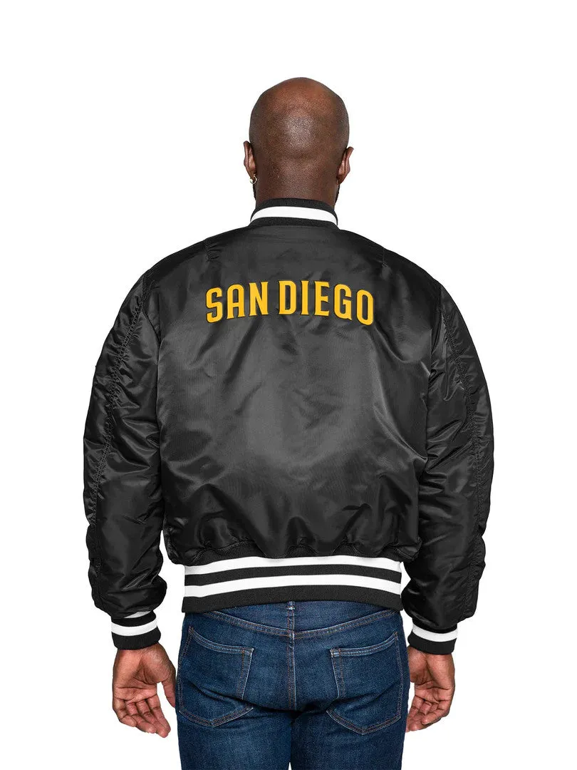 SAN DIEGO PADRES MEN'S ALPHA INDUSTRIES REVERSIBLE BOMBER JACKET