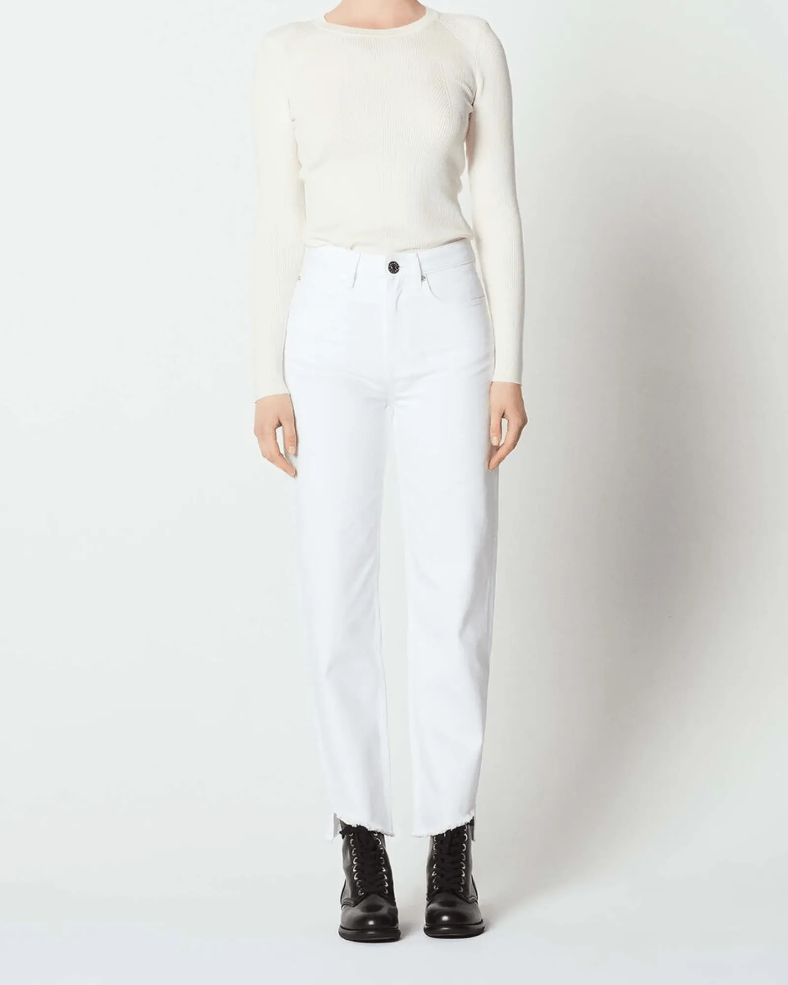 SANDRO High-waisted Straight-cut Jeans Weiss White Mom Jean Raw Hem