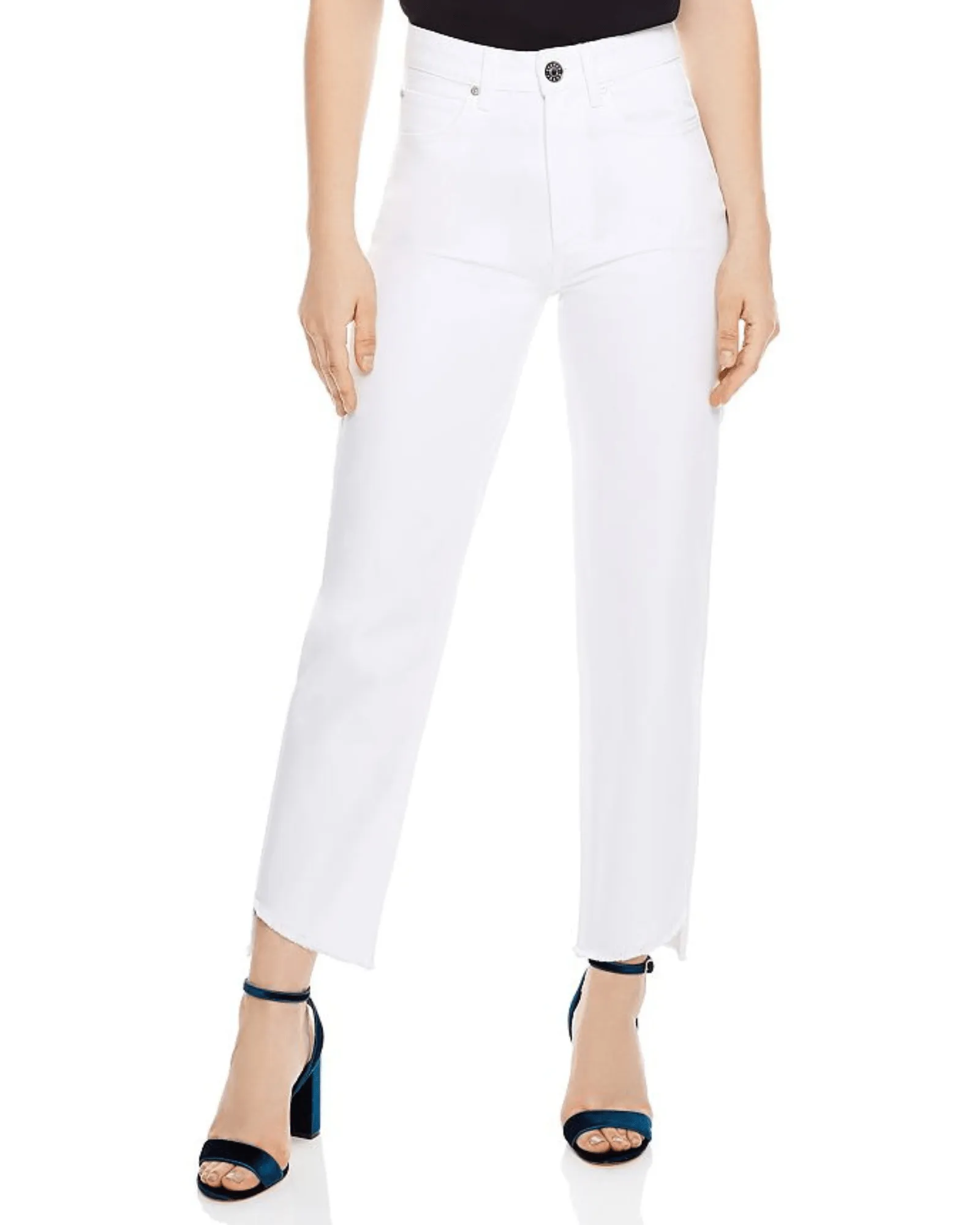 SANDRO High-waisted Straight-cut Jeans Weiss White Mom Jean Raw Hem