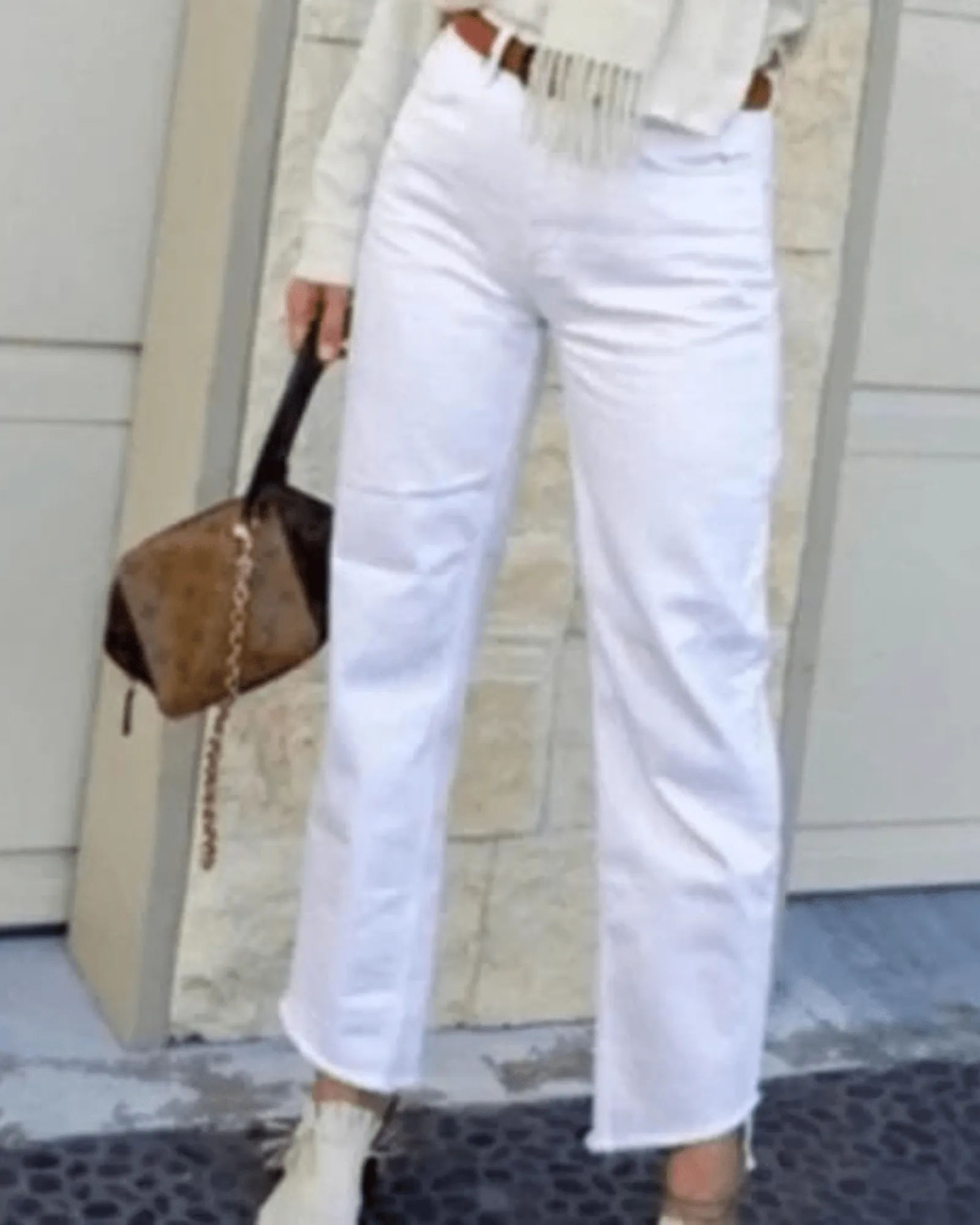 SANDRO High-waisted Straight-cut Jeans Weiss White Mom Jean Raw Hem