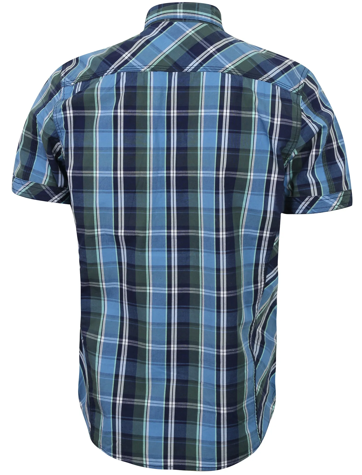 Santos Short Sleeve Checked Shirt in Riviera Blue - Tokyo Laundry