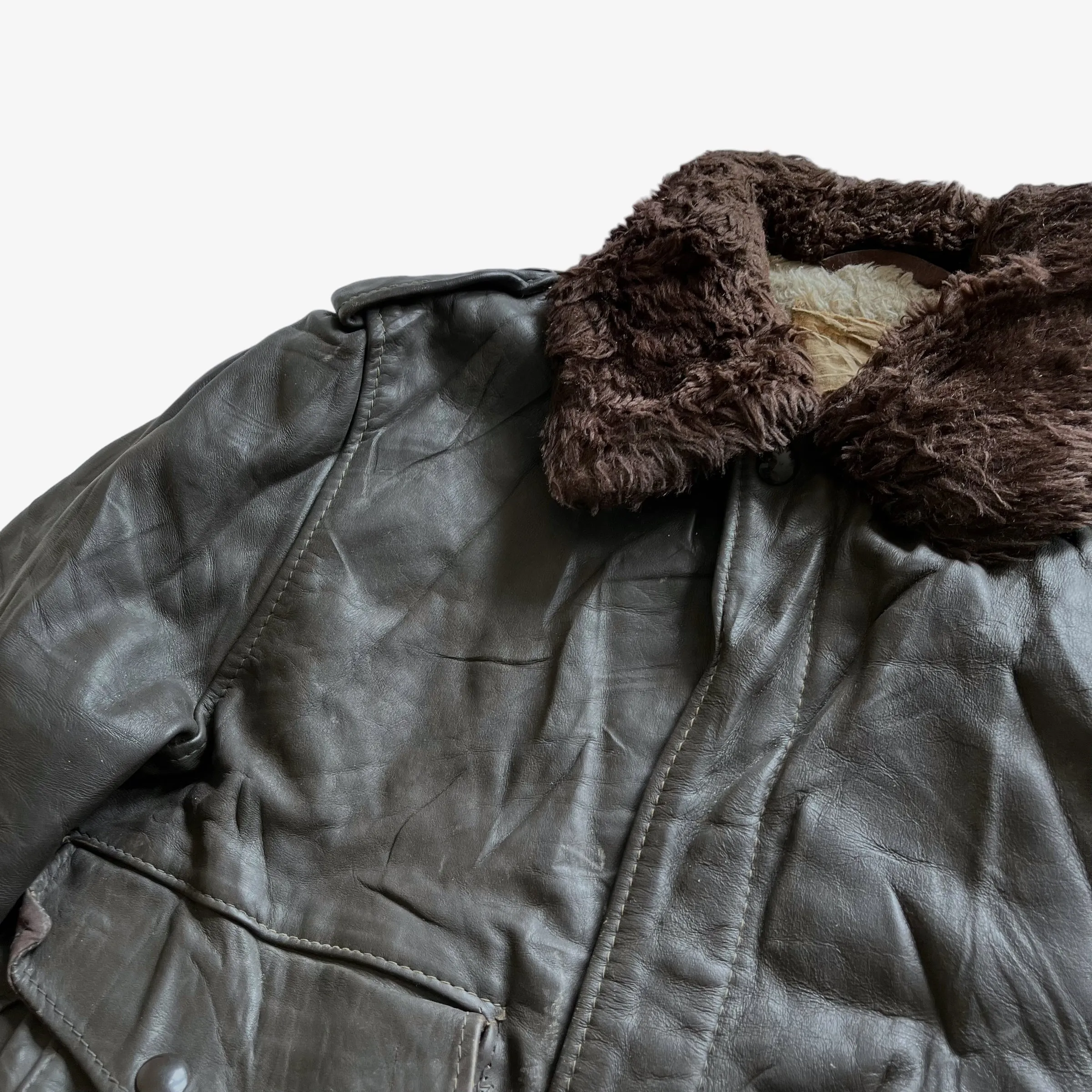 Schott Leather Pilot Jacket With Fur Collar