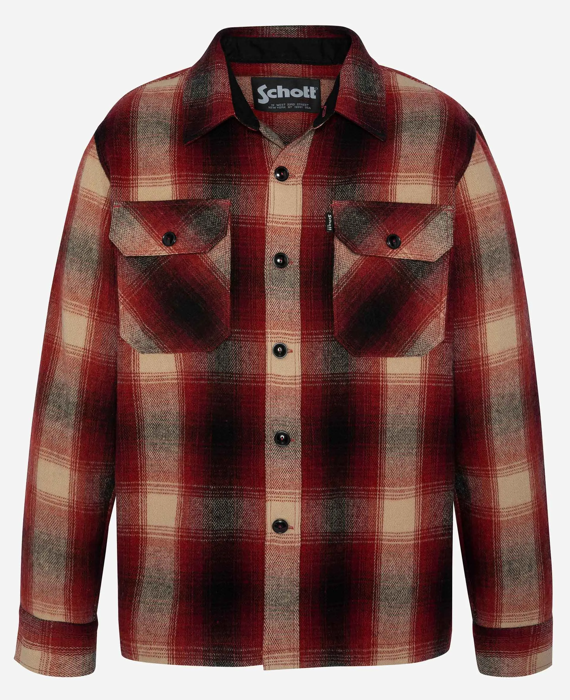 SCHOTT OVERSHIRT SHCARL DARK RED CHECKS