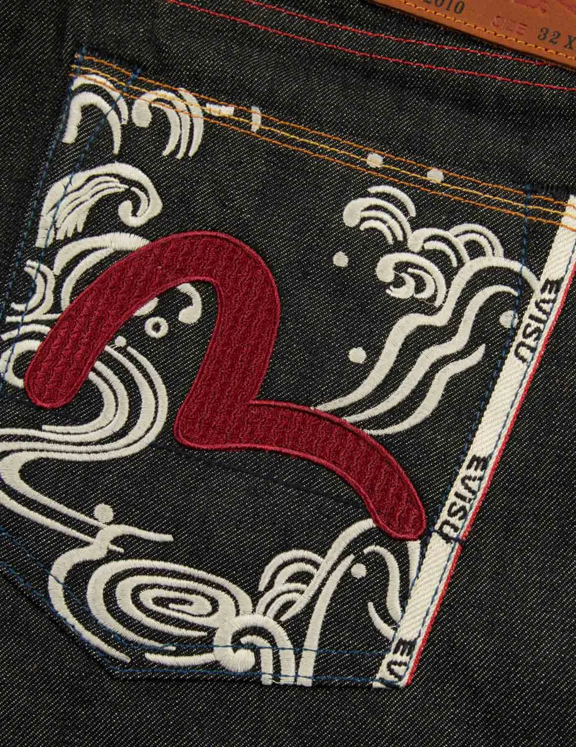 Seagull Textured Embroidery Slim Fit Jeans #2010