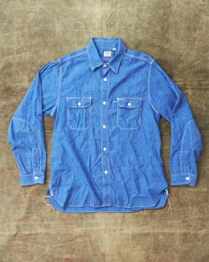 Second Hand Sugar Cane & Co. Vat Dye Chambray Work Shirt Sashiko Repaired Size XL