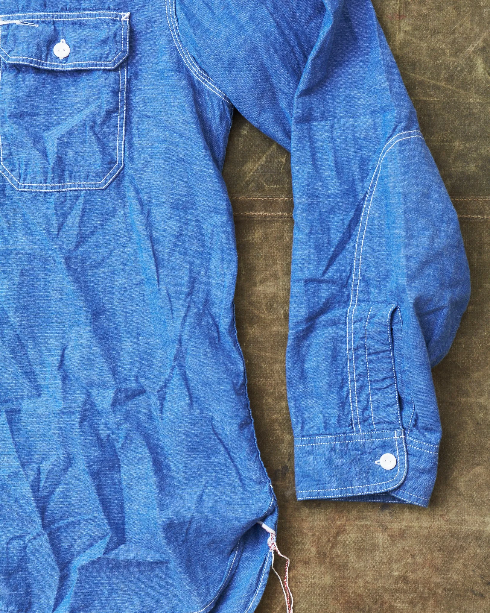 Second Hand Sugar Cane & Co. Vat Dye Chambray Work Shirt Sashiko Repaired Size XL