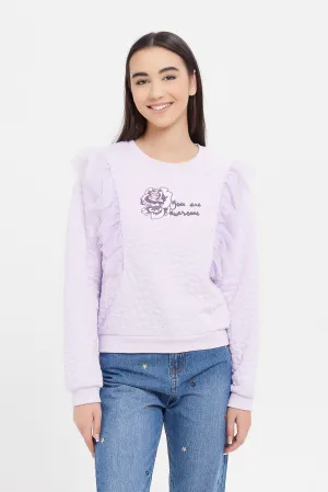 Senior Girls Purple Jacquard Embroidered Sweatshirt