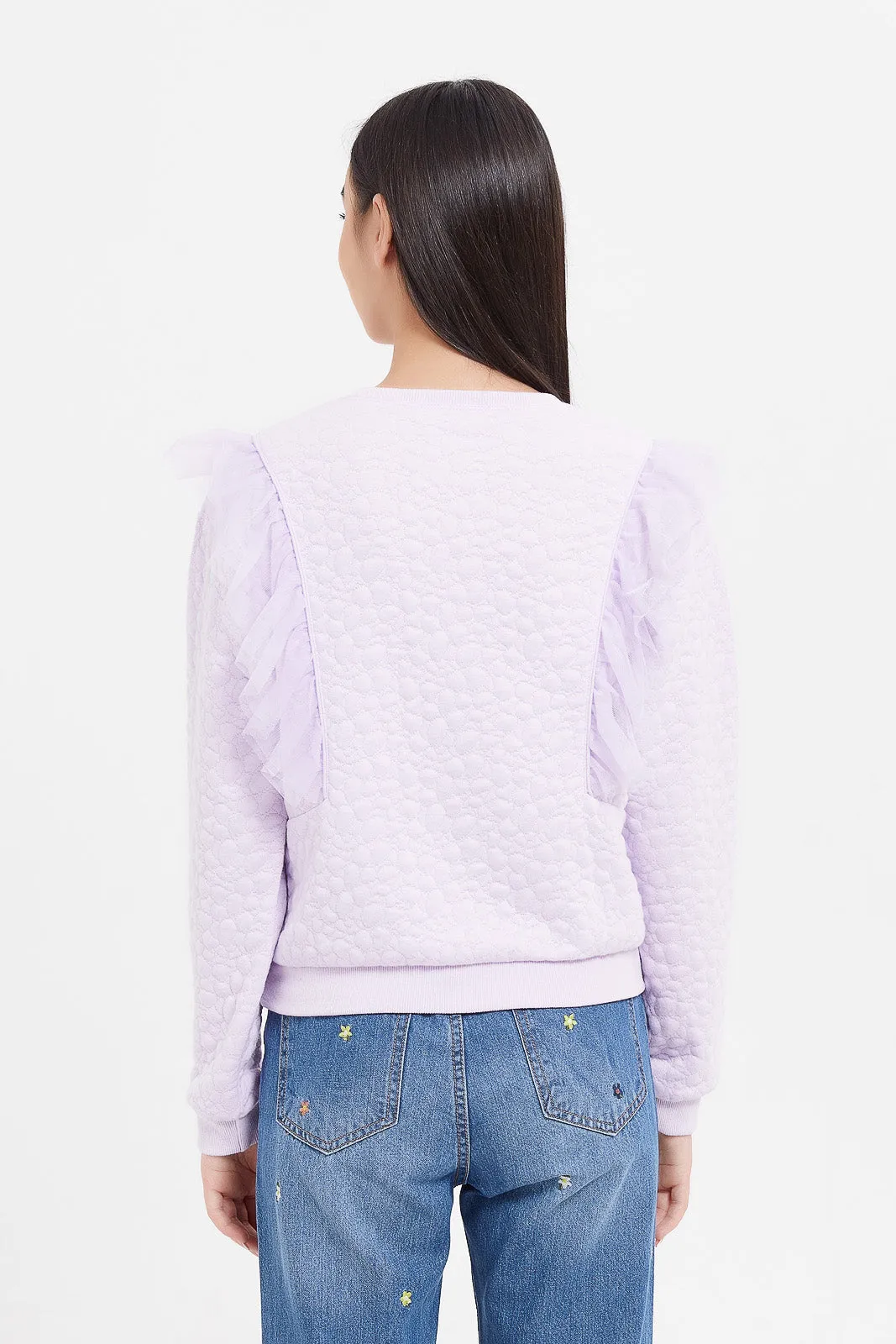 Senior Girls Purple Jacquard Embroidered Sweatshirt