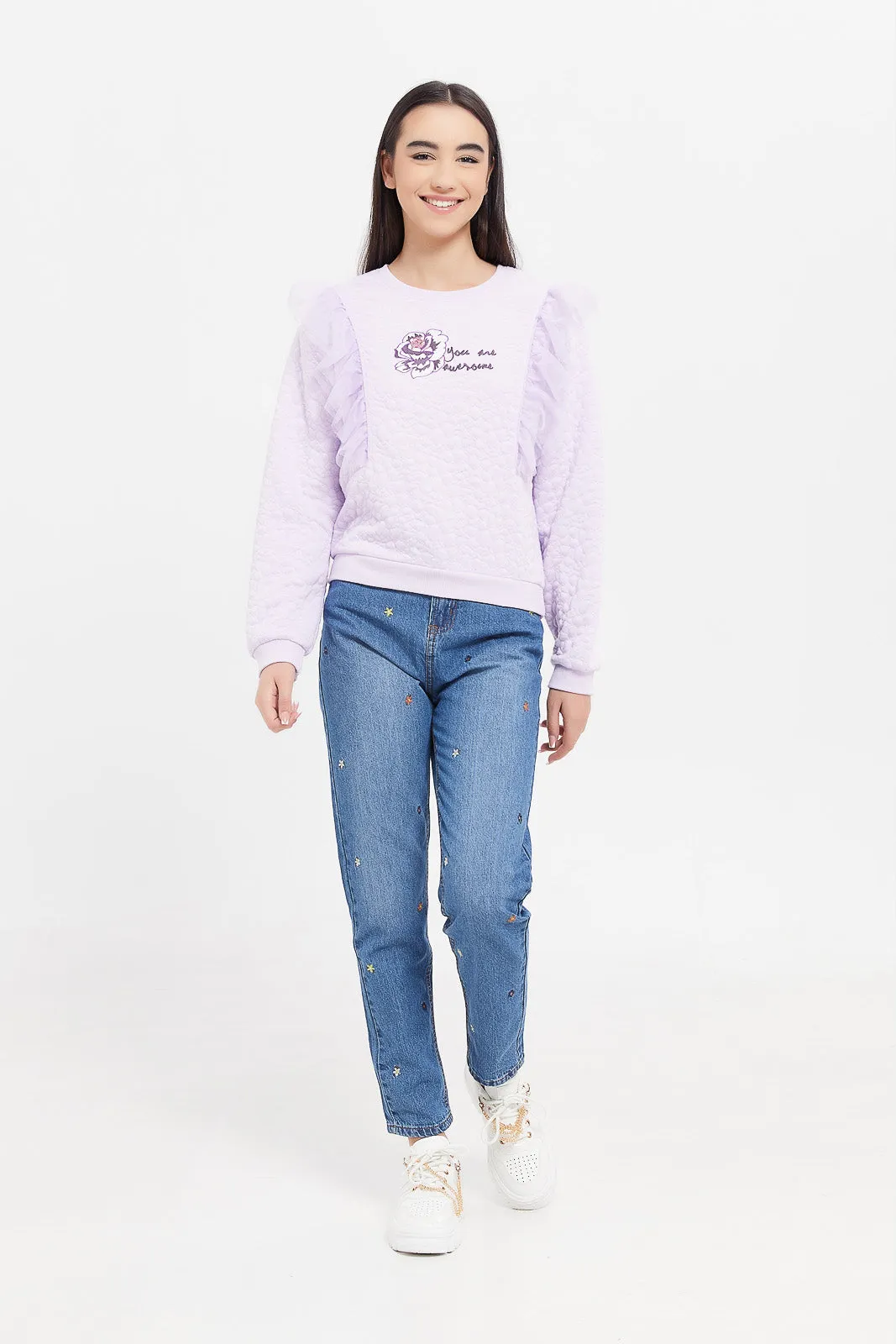 Senior Girls Purple Jacquard Embroidered Sweatshirt
