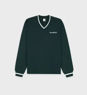 Serif Logo Embroidered V-Neck - Forest/White