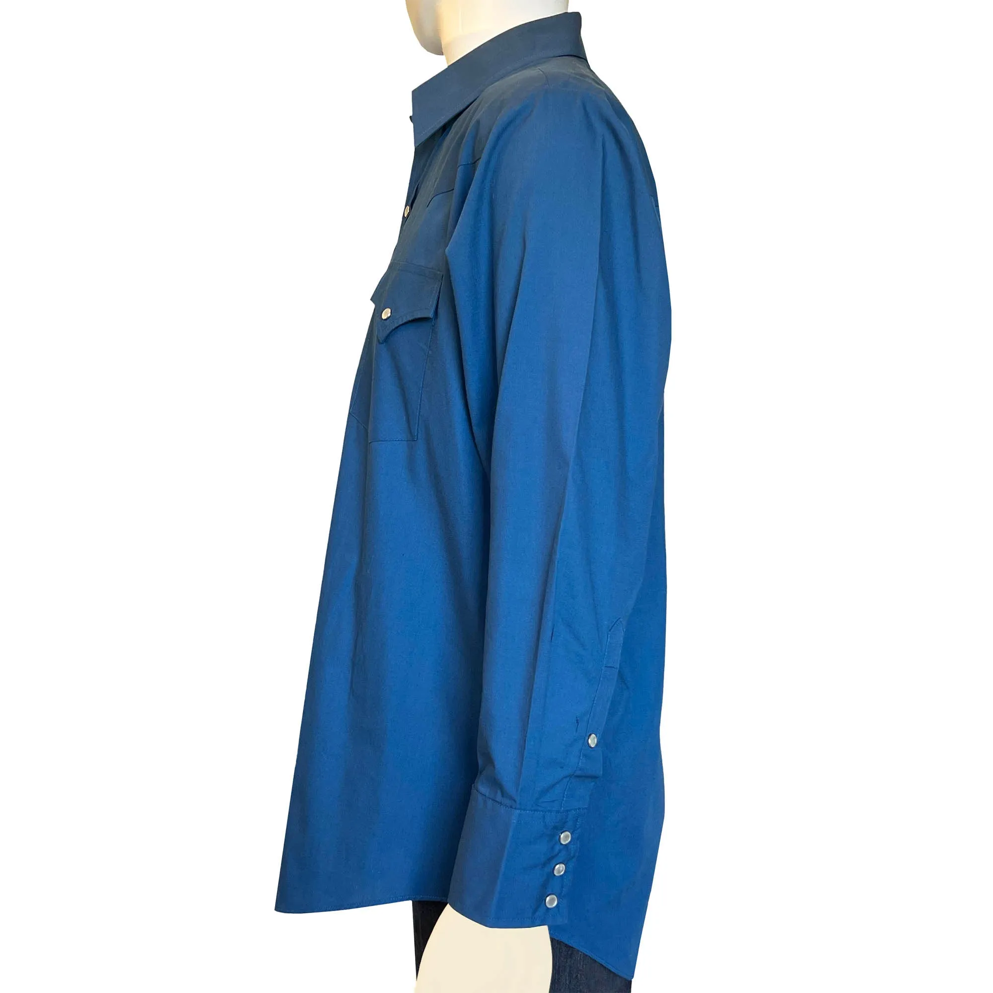 Sheplers Blue Cotton Blend Western Shirt, 16.5/33 - Pearl Snaps, Flap Pockets