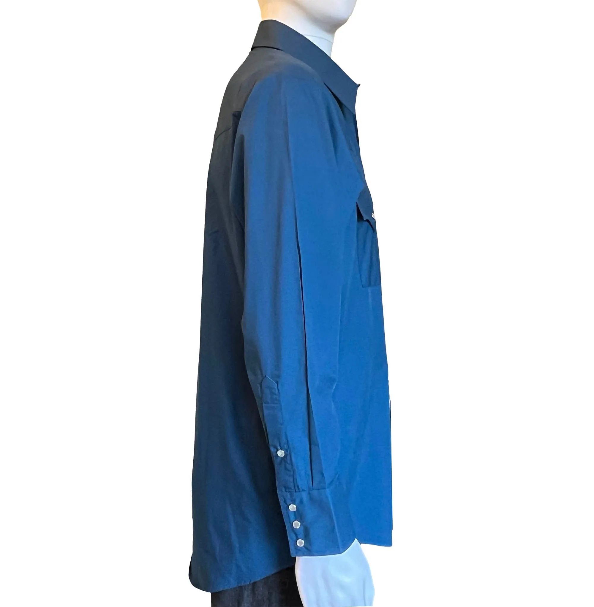 Sheplers Blue Cotton Blend Western Shirt, 16.5/33 - Pearl Snaps, Flap Pockets