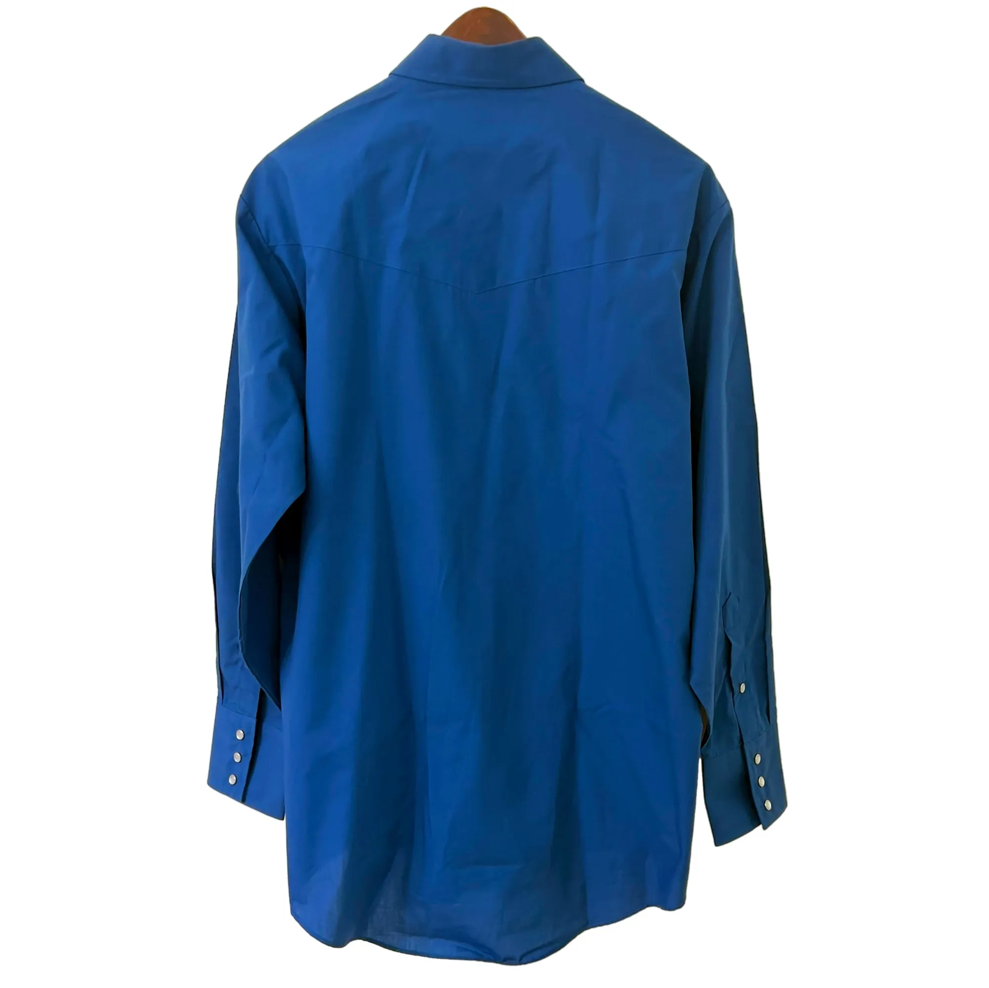 Sheplers Blue Cotton Blend Western Shirt, 16.5/33 - Pearl Snaps, Flap Pockets