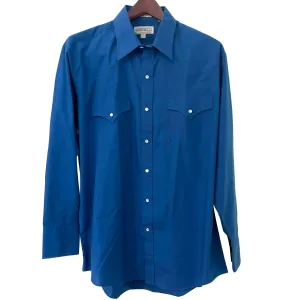 Sheplers Blue Cotton Blend Western Shirt, 16.5/33 - Pearl Snaps, Flap Pockets