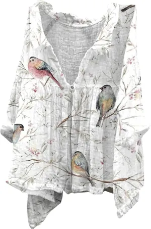 Shirts for Women Print Natural Autumn Fragrant Fabric Shirt Asymmetrical Tops for Women Linen Shirts for Women Tops