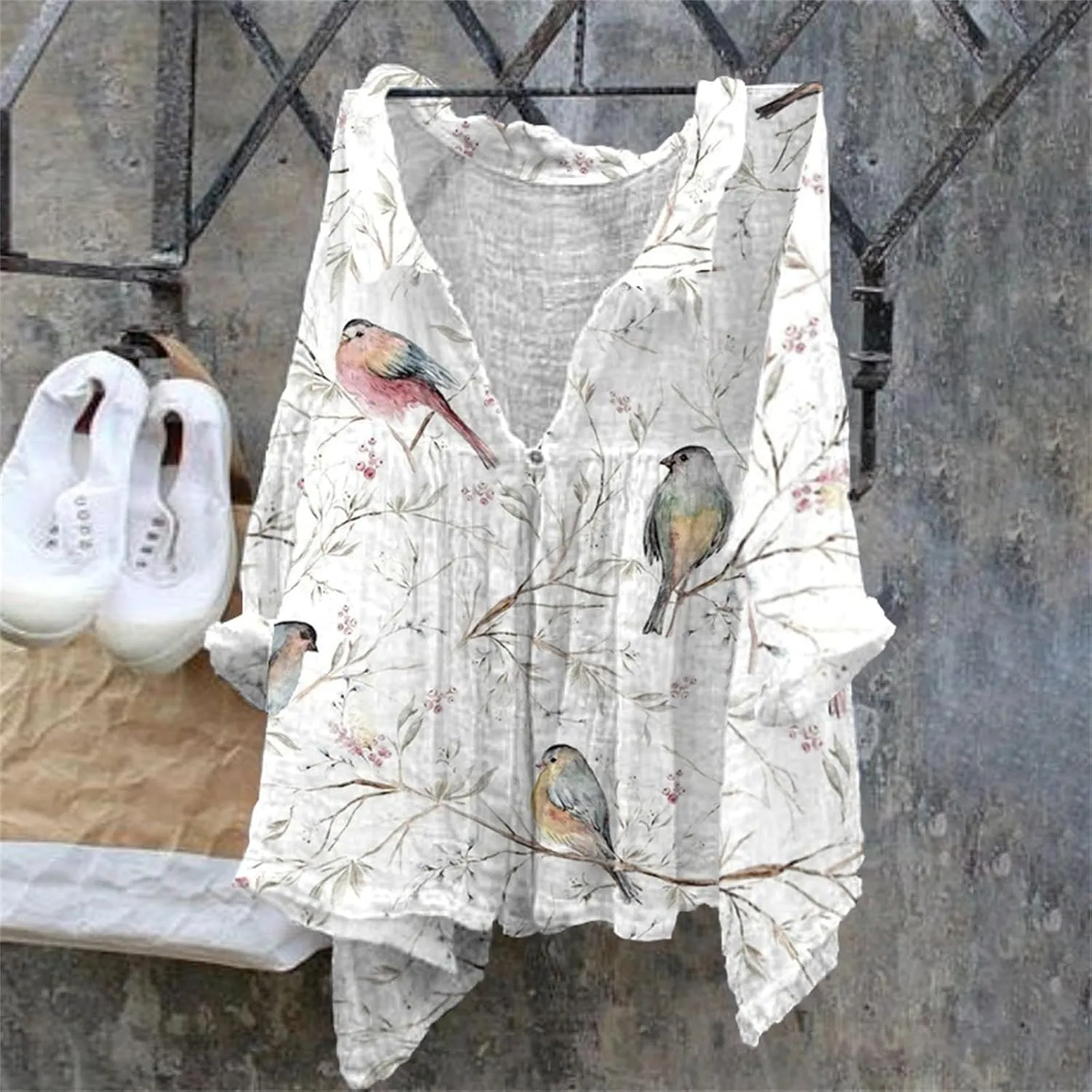Shirts for Women Print Natural Autumn Fragrant Fabric Shirt Asymmetrical Tops for Women Linen Shirts for Women Tops