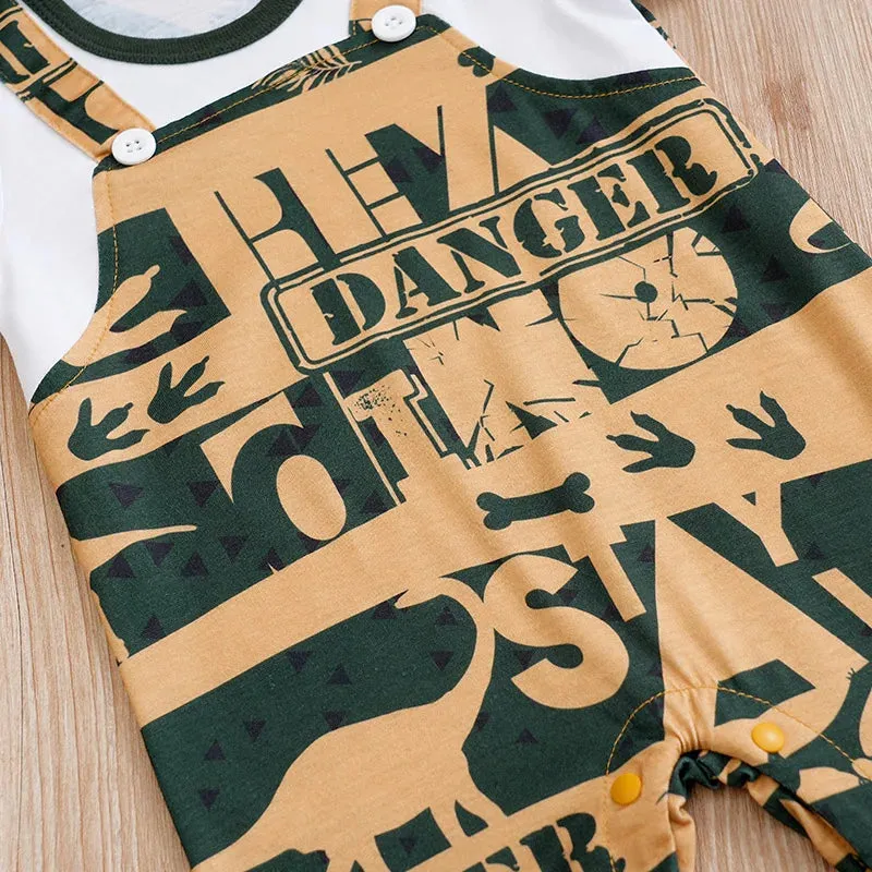 Short Sleeve Dinosaur Print Cotton Jumpsuits