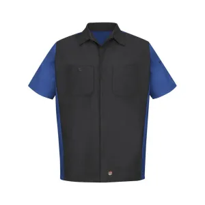 Short Sleeve Woven Crew Shirt Charcoal-Royal Blue