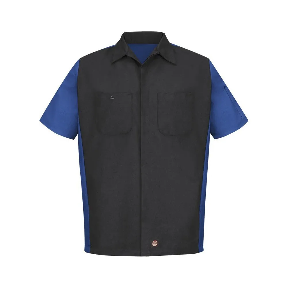 Short Sleeve Woven Crew Shirt Charcoal-Royal Blue