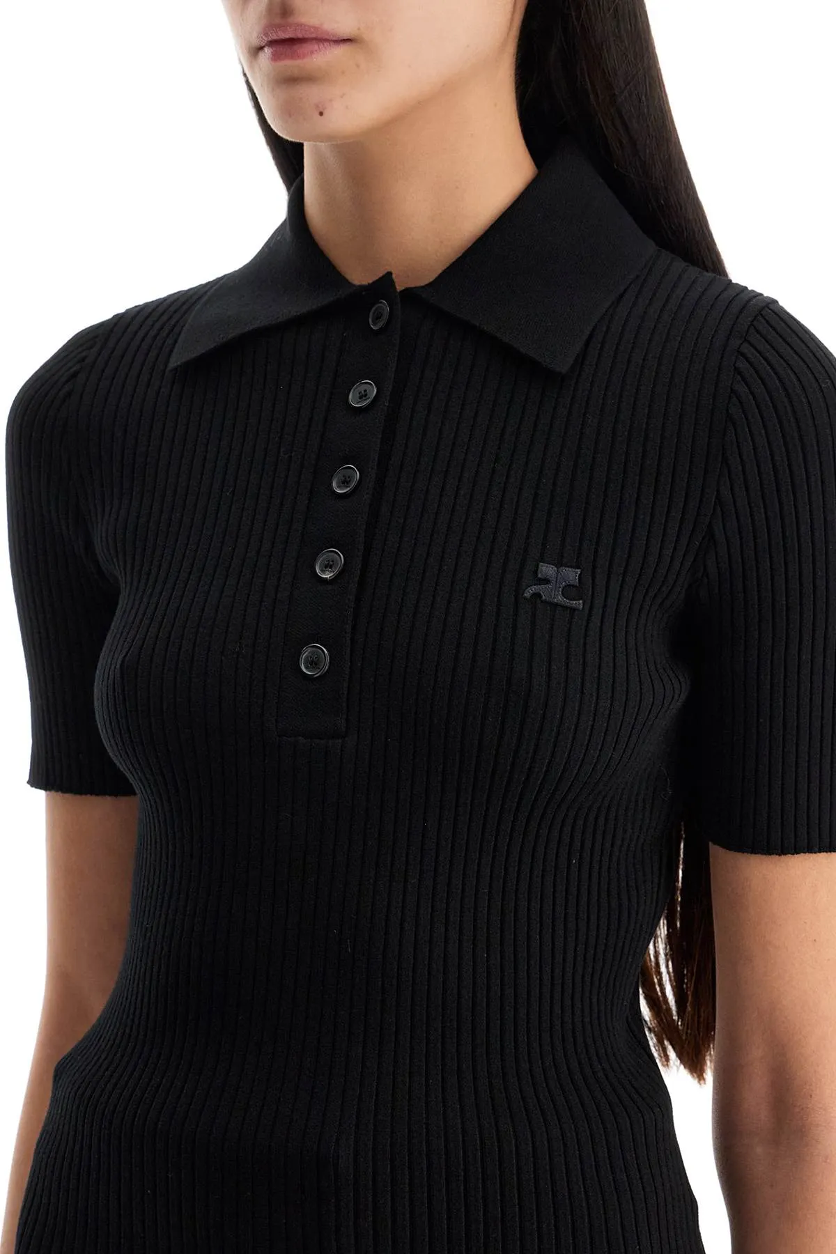 short-sleeved ribbed polo VESMPO029FI0001 BLACK