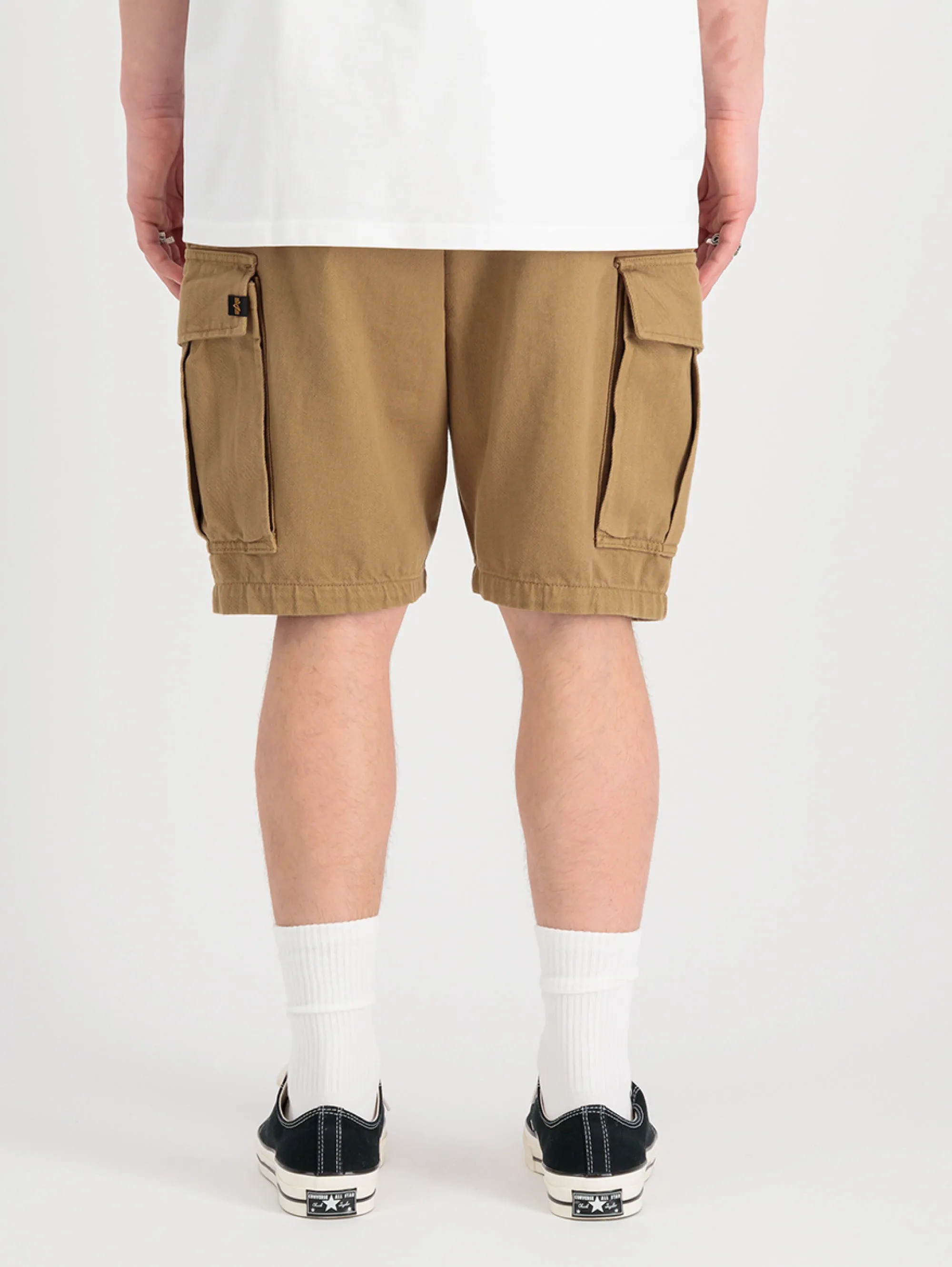 Shorts Cargo con Pince in Twill di Cotone Khaki