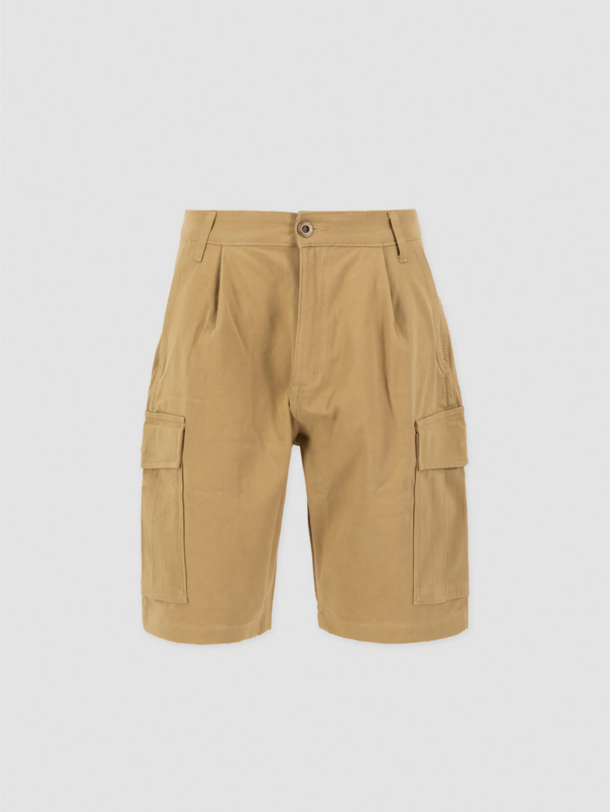 Shorts Cargo con Pince in Twill di Cotone Khaki