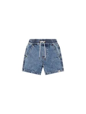 shorts denim washed with tie - denim
