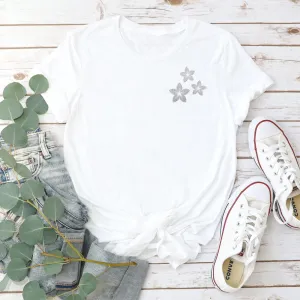 Silver Tropical Flowers Ladies T Shirt