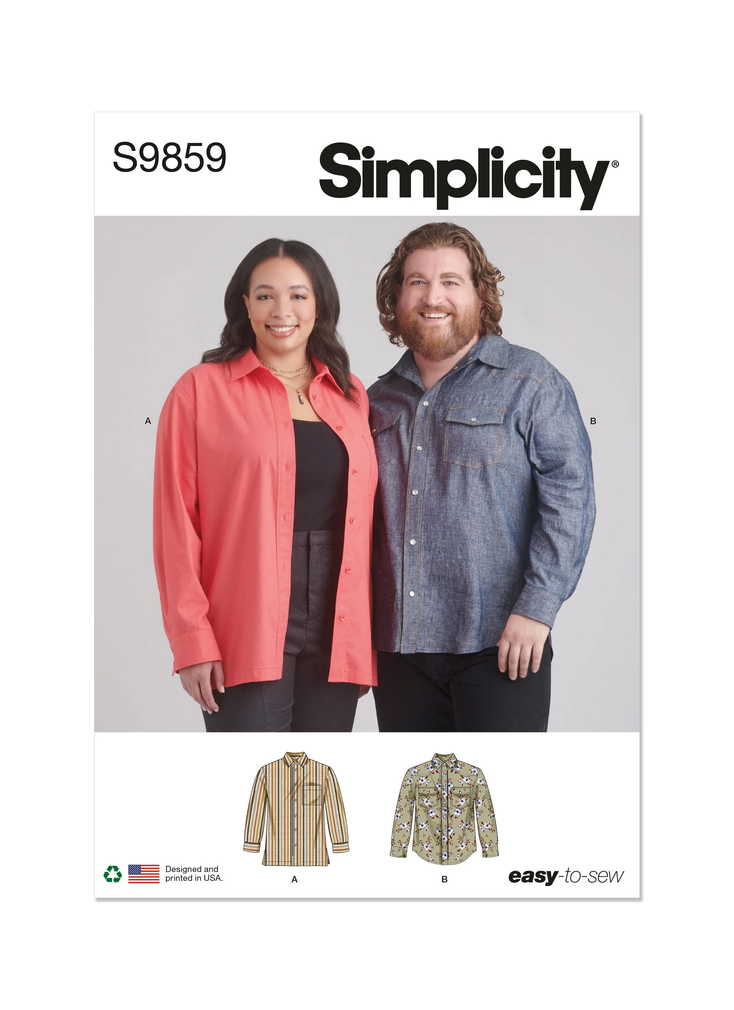 Simplicity Sewing Pattern 9859 Plus Size Unisex Shirts