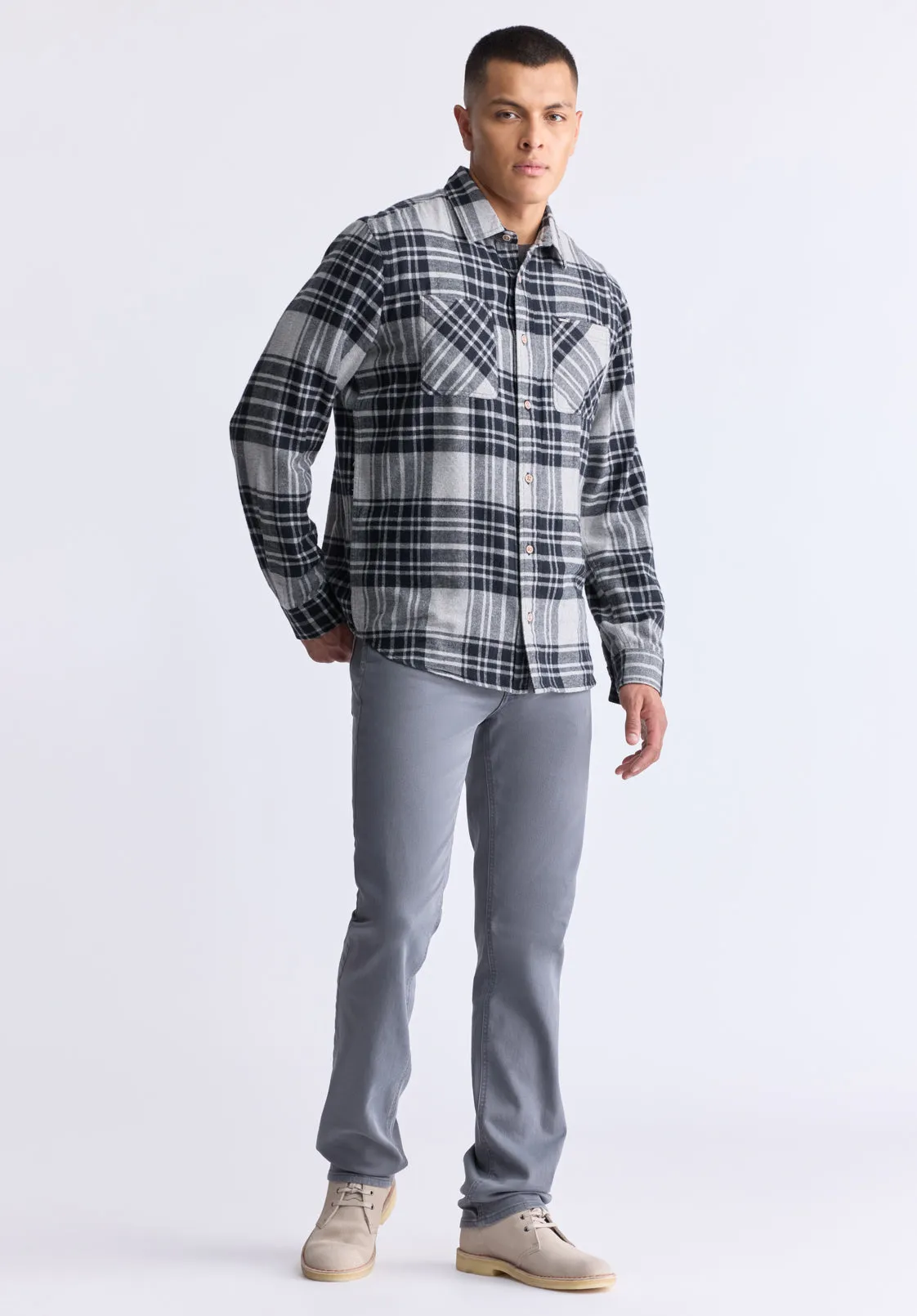 Sinato Men's Classic Plaid Shirt, Grey - BM24449