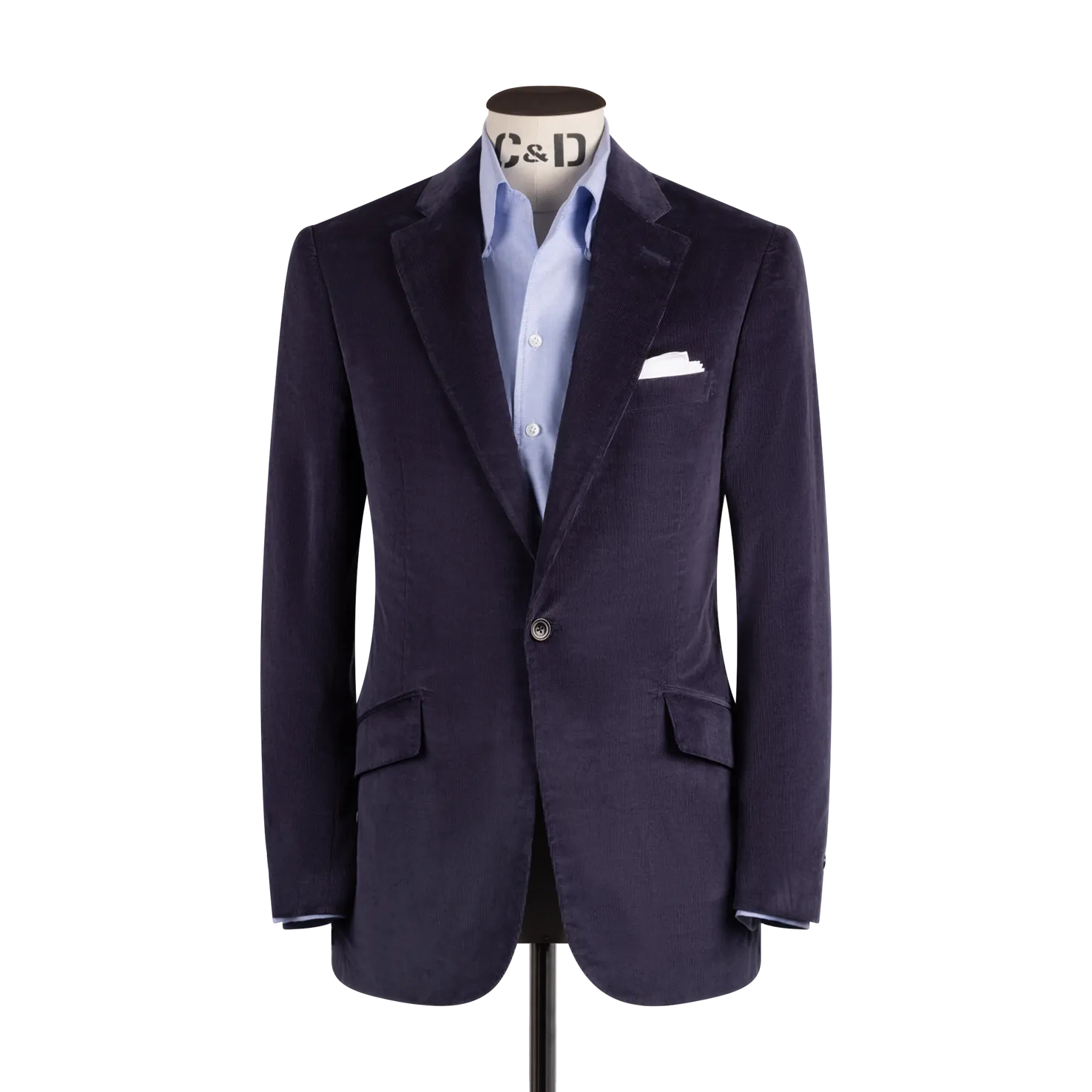 Single Breasted Notch Lapel Jacket in Navy Corduroy