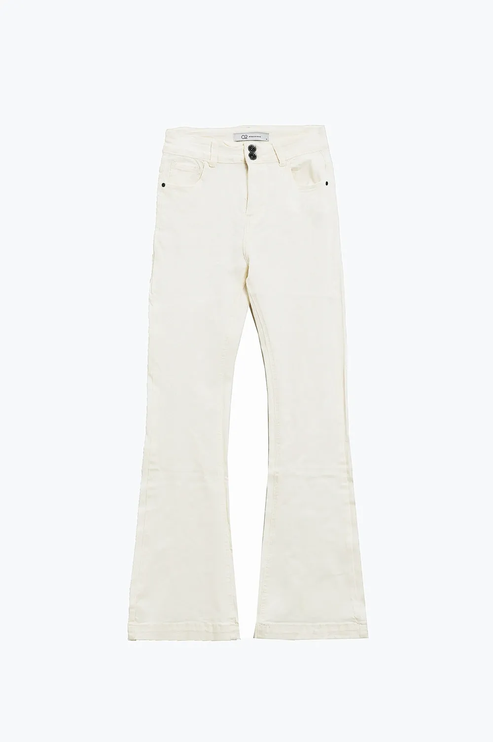 Skinny Flared Jeans With Double Button Detail in White