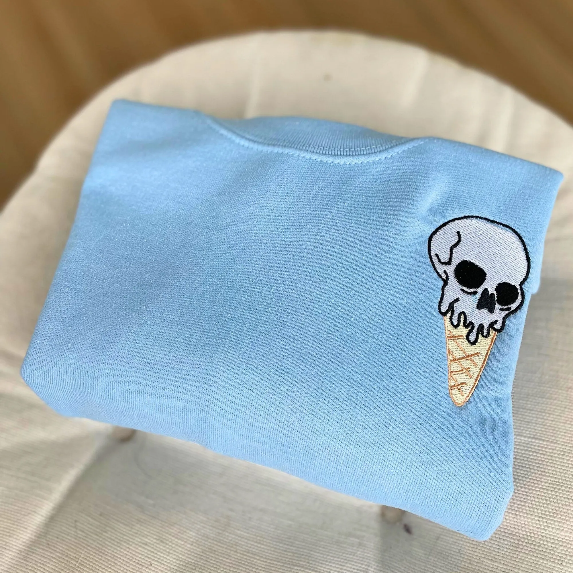 Skull Ice Cream Embroidered Crewneck Sweater