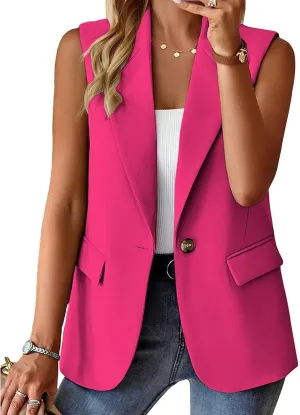 Sleeveless Blazer Vest for Women Work Office Blazers Open Front Single Button Summer Jacket Lightweight Jackets