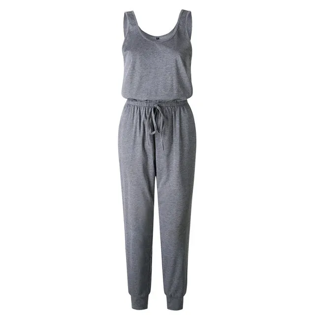 Sleeveless Laced Up Belt Jumpsuit Romper w/Pockets