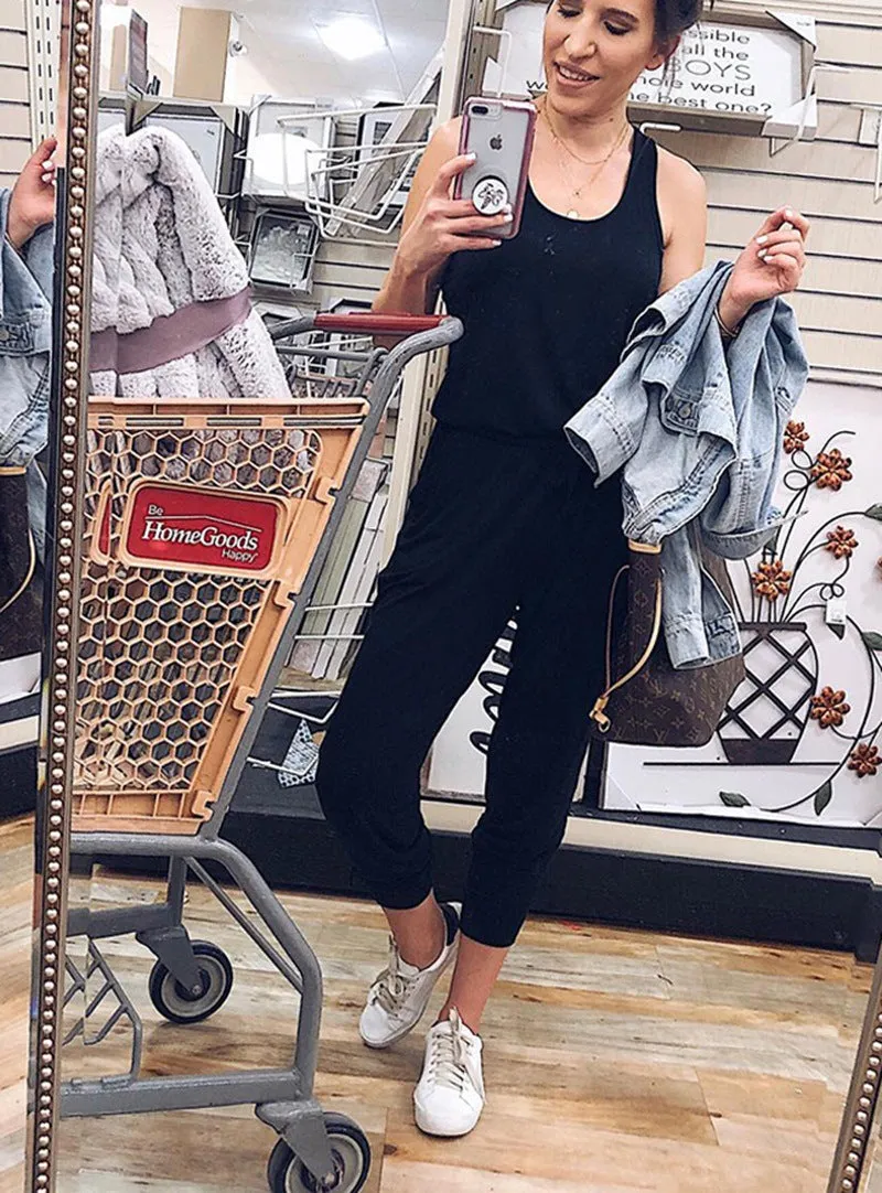 Sleeveless Laced Up Belt Jumpsuit Romper w/Pockets