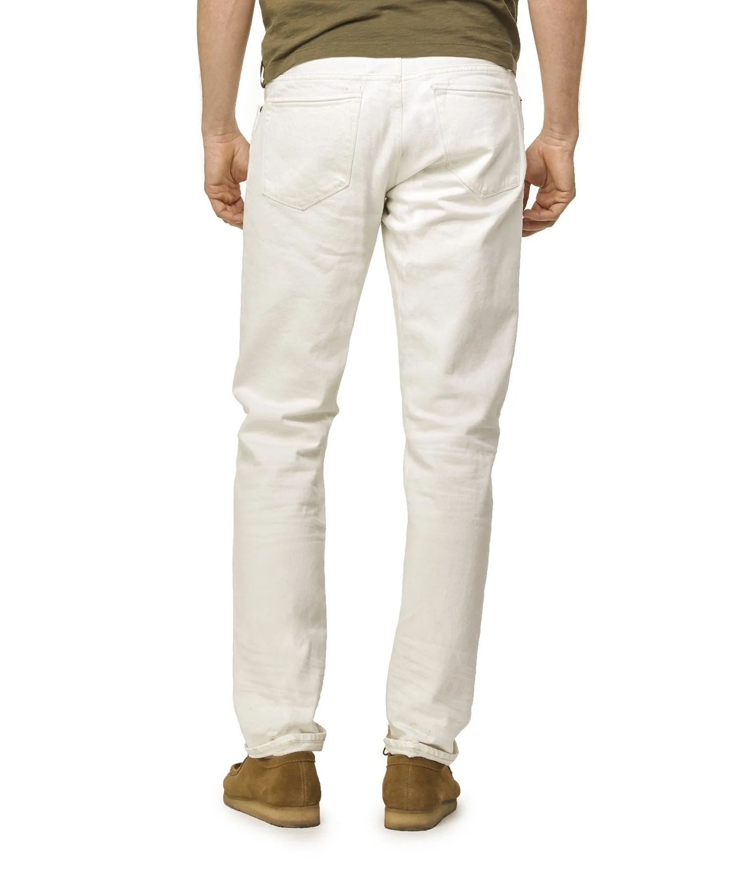 Slim Fit Destroyed Stretch Selvedge Denim in White